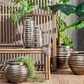 Vase Ceramic Silver 15 x 15 x 30 cm 2