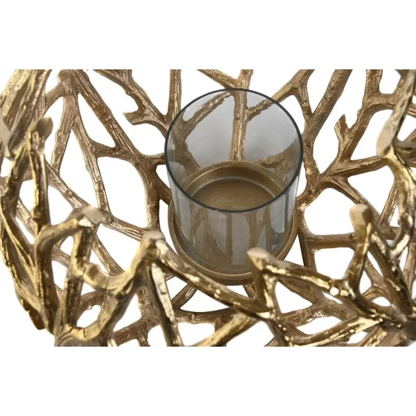 Candleholder DKD Home Decor Golden Aluminium Crystal 30 x 30 x 21 cm