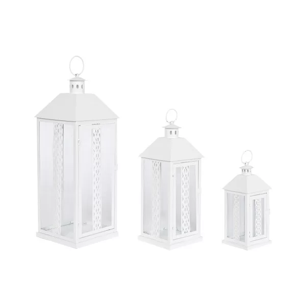 Lantern Home ESPRIT White Crystal Iron Shabby Chic 20 x 20 x 55 cm (3 Pieces)