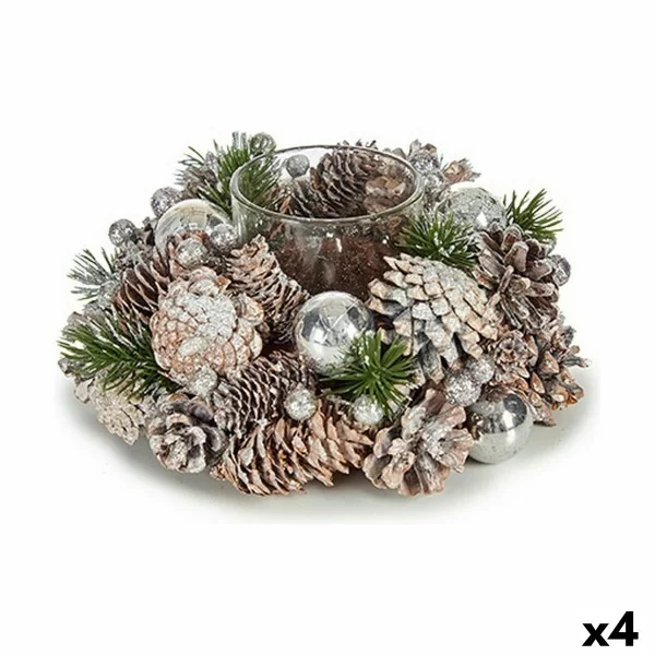 Christmas Candle Holder White Transparent Silver 19 x 9 x 19 cm (4 Units)