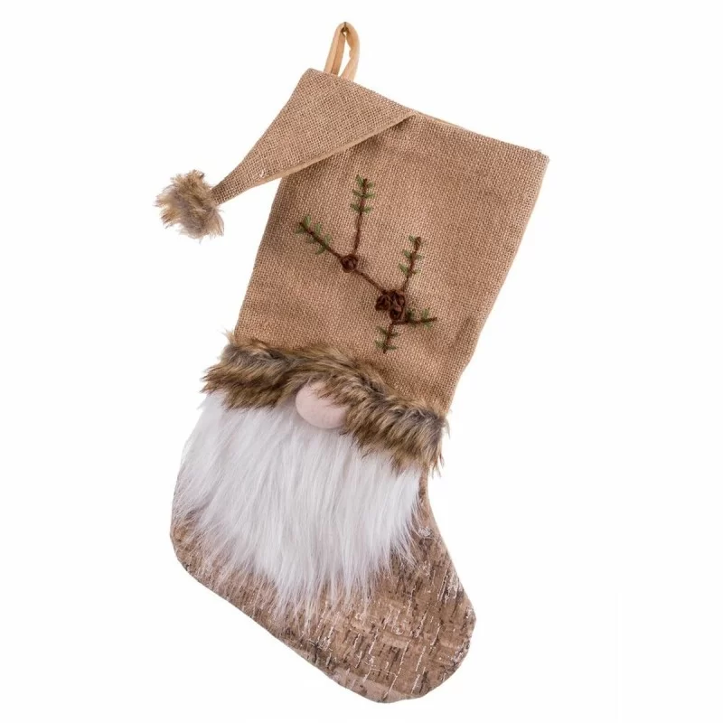 Christmas Stocking Beige Fabric Father Christmas 30 x 3 x 47 cm