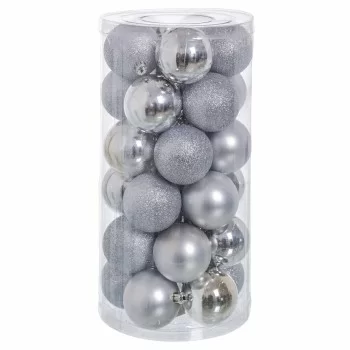 Christmas Baubles Silver Plastic Glitter 6 x 6 x 6 cm (30...