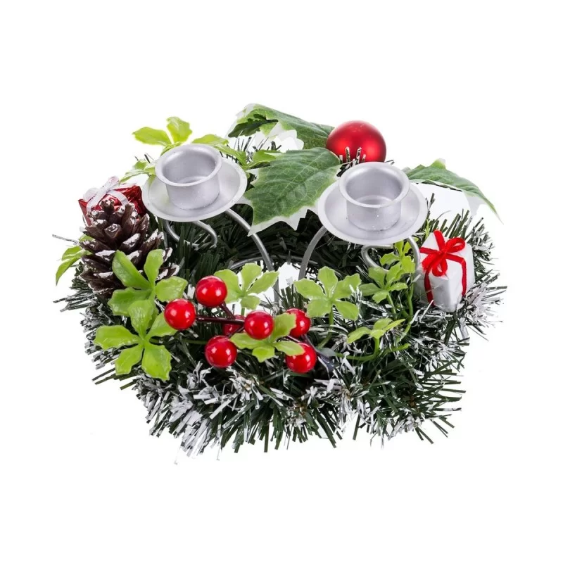 Christmas Candle Holder Red Multicolour Metal Plastic 15 cm