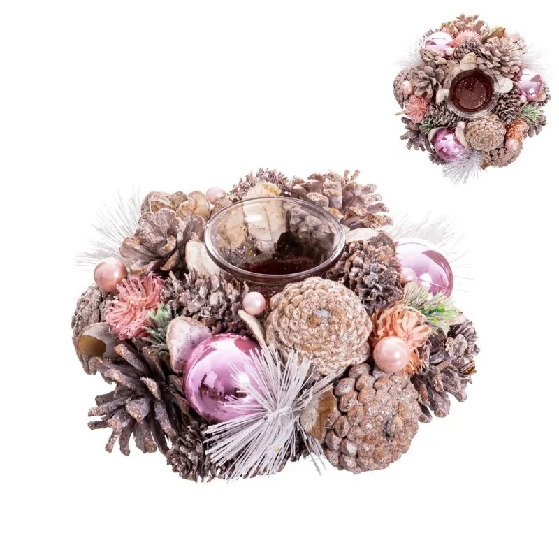Christmas Candle Holder White Pink Plastic Foam 19 x 19 x 9 cm