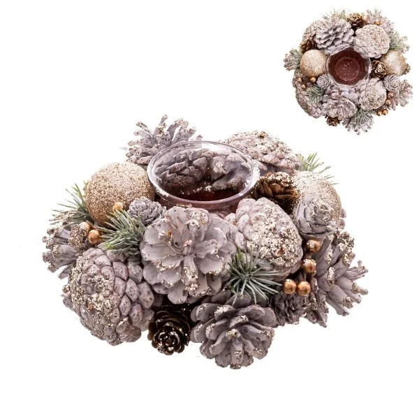 Christmas Candle Holder White Golden Plastic Foam 19 x 19 x 9 cm