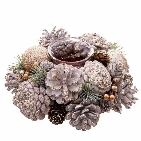 Christmas Candle Holder White Golden Plastic Foam 19 x 19 x 9 cm