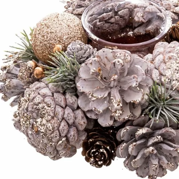 Christmas Candle Holder White Golden Plastic Foam 19 x 19 x 9 cm