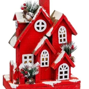 Christmas bauble Red Wood House 24 x 13 x 33 cm 2