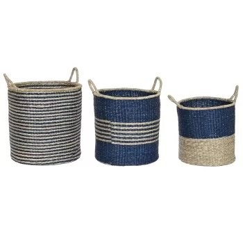 Basket set Home ESPRIT Blue Natural Jute Seagrass...