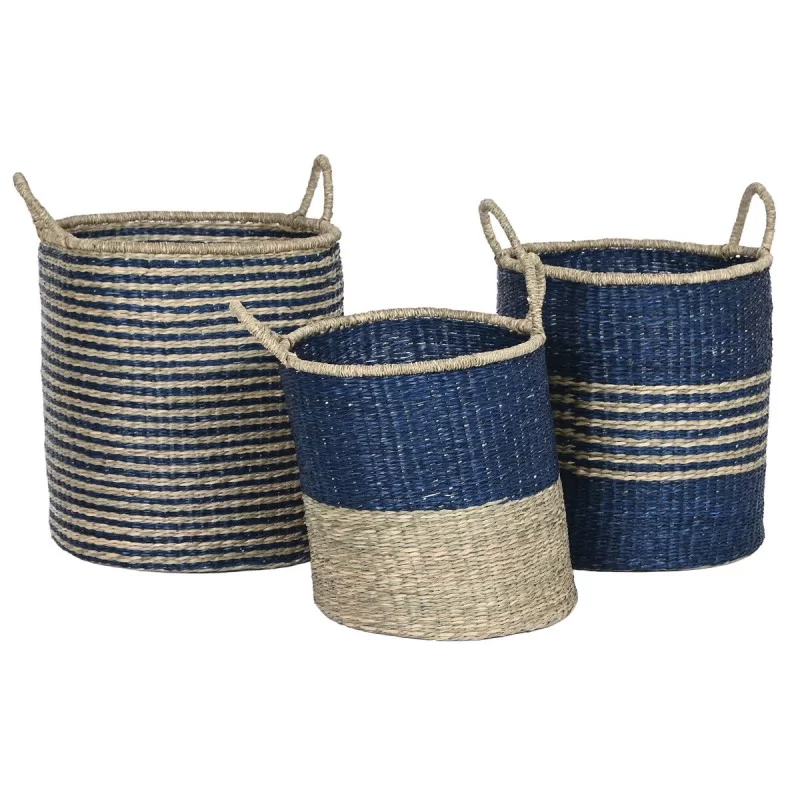 Basket set Home ESPRIT Blue Natural Jute...