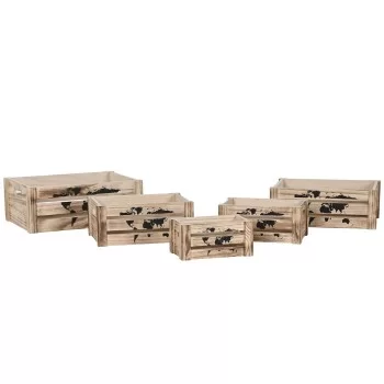 Set of decorative boxes Home ESPRIT Brown Black Paolownia...