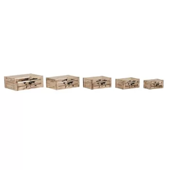 Set of decorative boxes Home ESPRIT Brown Black Paolownia... 2