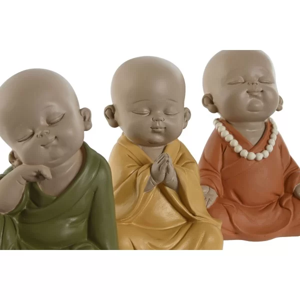 Decorative Figure Home ESPRIT Yellow Green Orange Monk Oriental 10,5 x 9 x 13,5 cm (3 Units)
