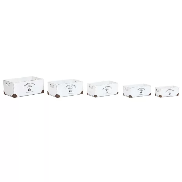 Set of decorative boxes Home ESPRIT Sanderford White Fir wood 35 x 22 x 15 cm 5 Pieces