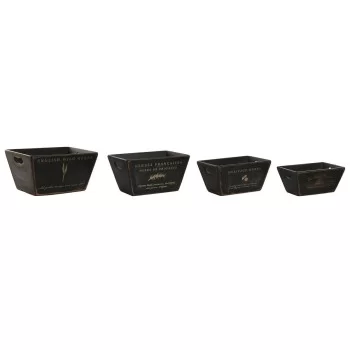 Storage boxes Home ESPRIT Black Fir wood 34 x 26 x 18 cm...