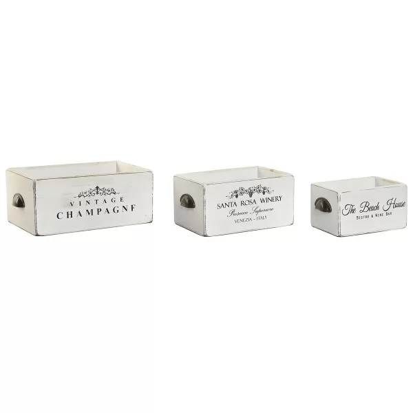 Storage boxes Home ESPRIT White Fir wood 35 x 22 x 15 cm 3 Pieces
