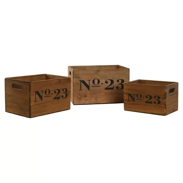 Storage boxes Home ESPRIT N.23 Brown Fir wood 37 x 27 x 23 cm 3 Pieces
