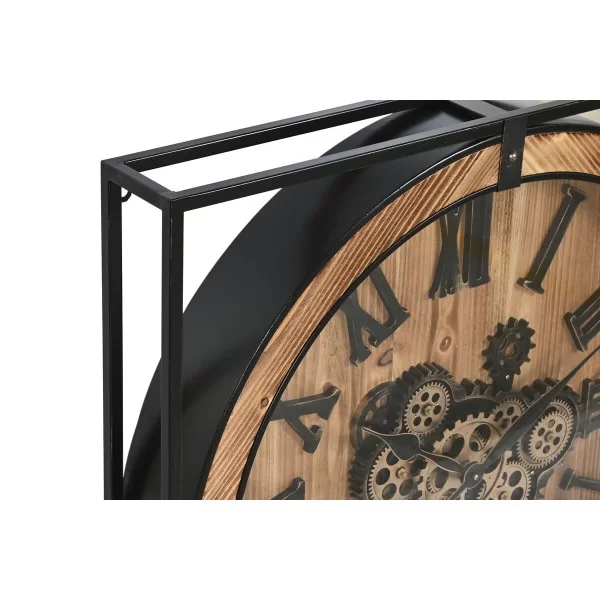 Wall Clock Home ESPRIT Black Natural Iron MDF Wood 72 x 10 x 72 cm