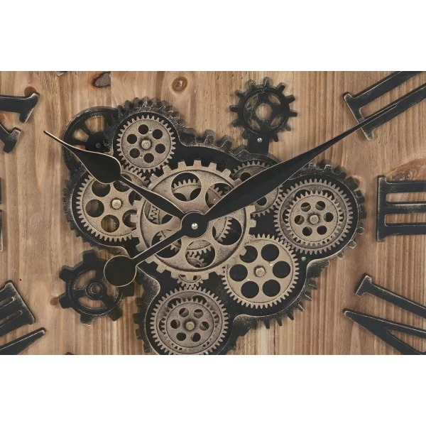 Wall Clock Home ESPRIT Black Natural Iron MDF Wood 72 x 10 x 72 cm