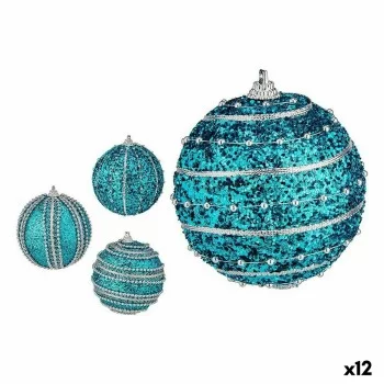 Set of Christmas balls With relief Ø 8 cm Blue PVC (12...
