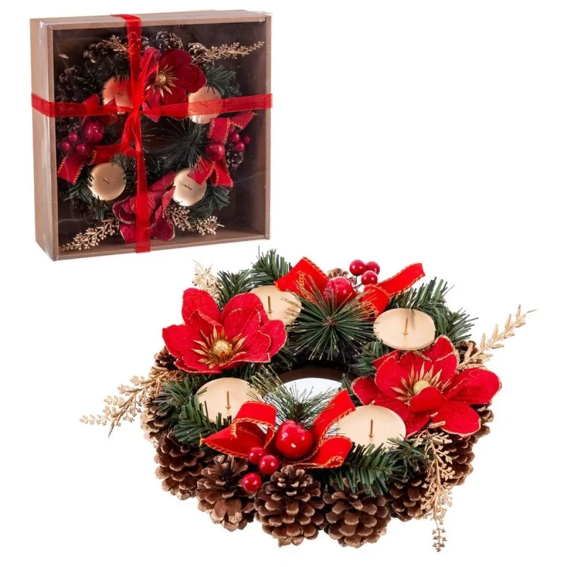 Christmas Candle Holder Red Multicolour Metal Plastic 30 x 30 cm