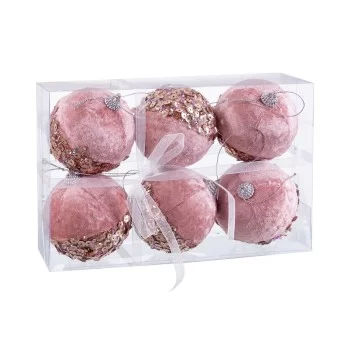 Christmas Baubles Pink Golden Polyfoam Fabric 8 x 8 x 8...