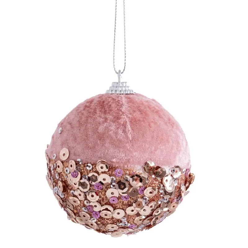 Christmas Baubles Pink Golden Polyfoam Fabric 8...