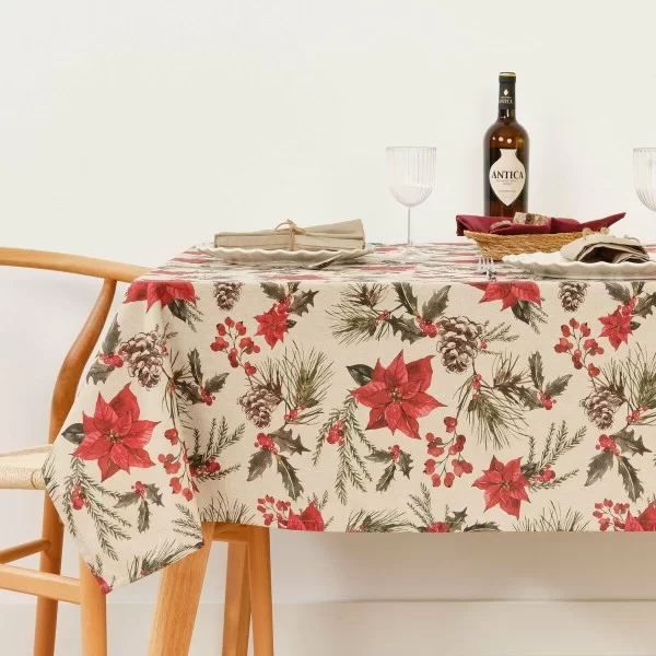Stain-proof tablecloth Mauré Christmas Flowers 100 x 155 cm