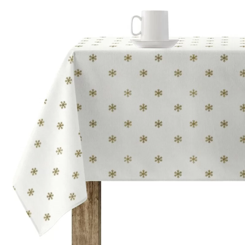 Stain-proof resined tablecloth Mauré Snowflakes Gold 140 x 140 cm