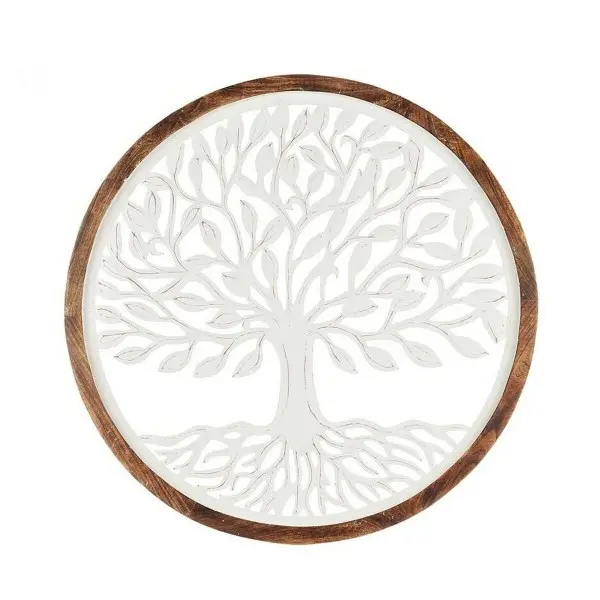 Wall Decoration White Brown Mango wood Tree of Life 90 x 90 x 3 cm