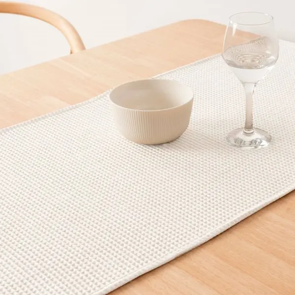 Table Runner Muaré Waffle Cream Natural 45 x 140 cm