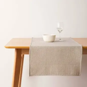 Table Runner Muaré Waffle Brown Linen 45 x 140 cm