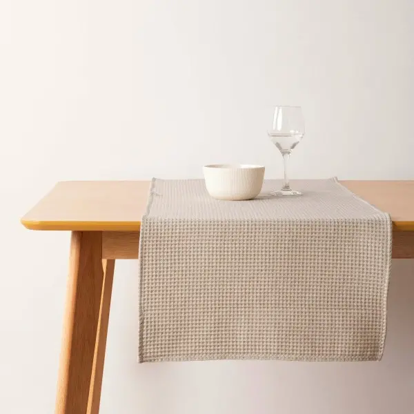 Table Runner Muaré Waffle Brown Linen 45 x 140 cm