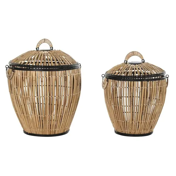 Set of Baskets DKD Home Decor Natural 48 x 48 x 55 cm Black Metal (2 Units)