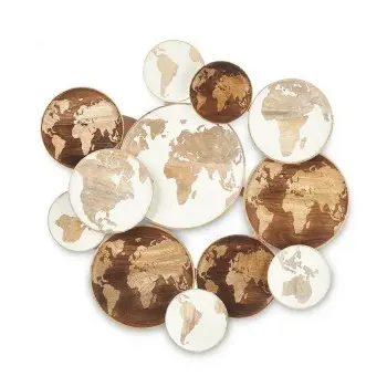 Wall Decoration White Brown Mango wood World Map 76 x 70...