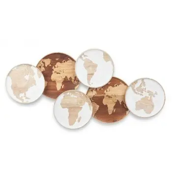 Wall Decoration White Brown Mango wood World Map 102 x 55...