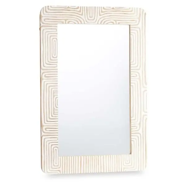 Wall mirror White Brown Mango wood Curve 90 x 60 x 2 cm