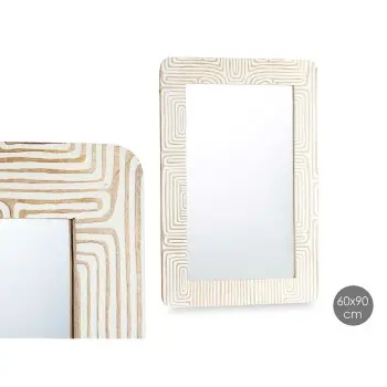 Wall mirror White Brown Mango wood Curve 90 x 60 x 2 cm 2