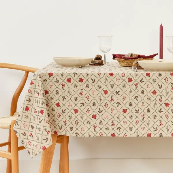 Stain-proof tablecloth Muaré Christmas Flowers 200 x 155 cm