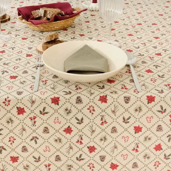 Stain-proof tablecloth Muaré Christmas Flowers 200 x 155 cm