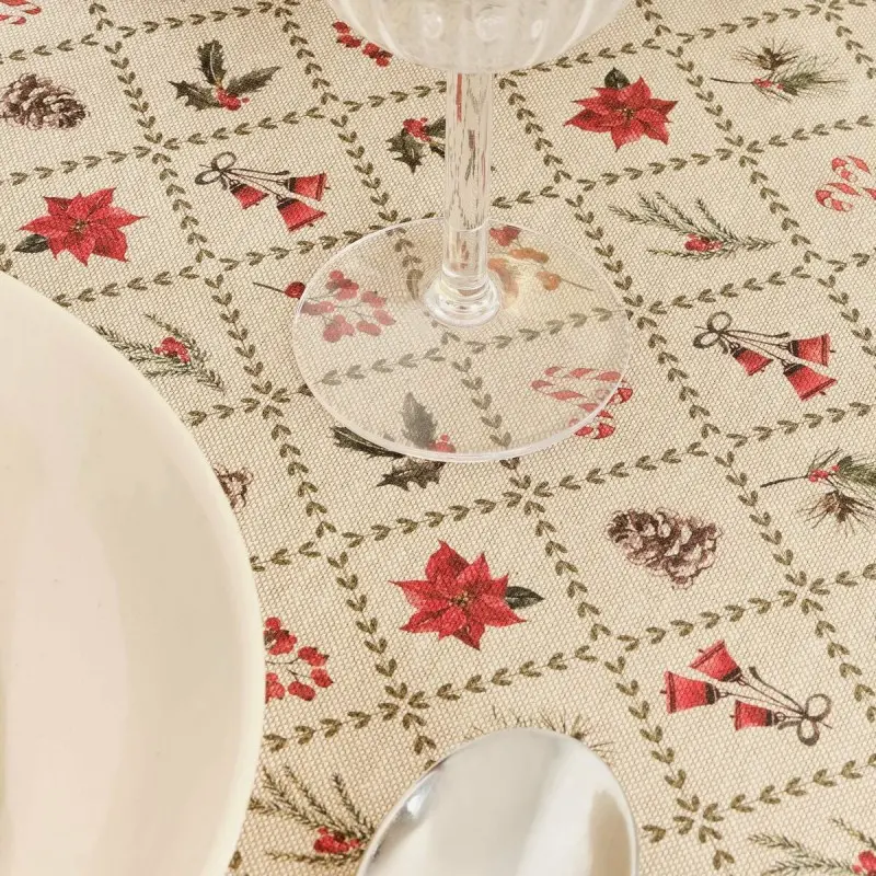 Stain-proof tablecloth Muaré Christmas Flowers...