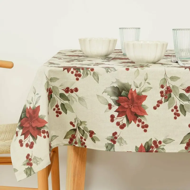 Stain-proof resined tablecloth Muaré Christmas 140 x 140 cm
