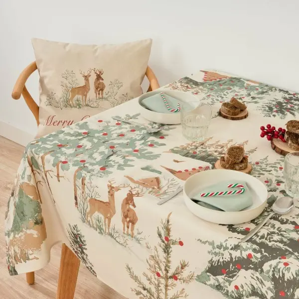 Stain-proof resined tablecloth Muaré Christmas Deer 250 x 140 cm