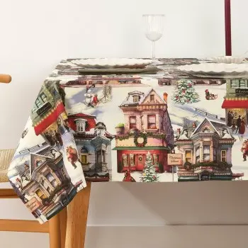 Stain-proof resined tablecloth Muaré Christmas City 300 x... 2