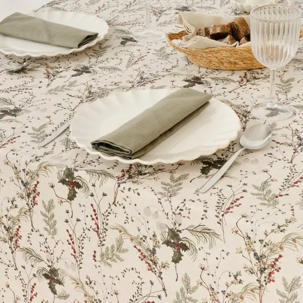 Stain-proof resined tablecloth Muaré Christmas Mistletoe 200 x 140 cm
