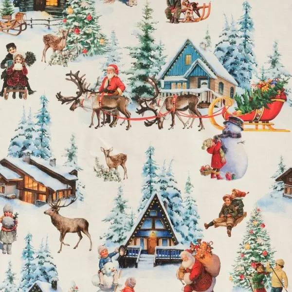 Stain-proof resined tablecloth Muaré Christmas Landscape 300 x 140 cm