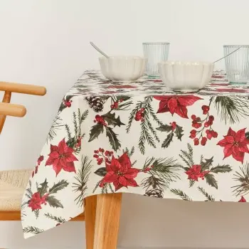 Stain-proof resined tablecloth Muaré Christmas Flowers...