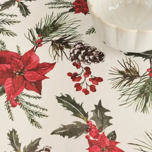 Stain-proof resined tablecloth Muaré Christmas Flowers 250 x 140 cm