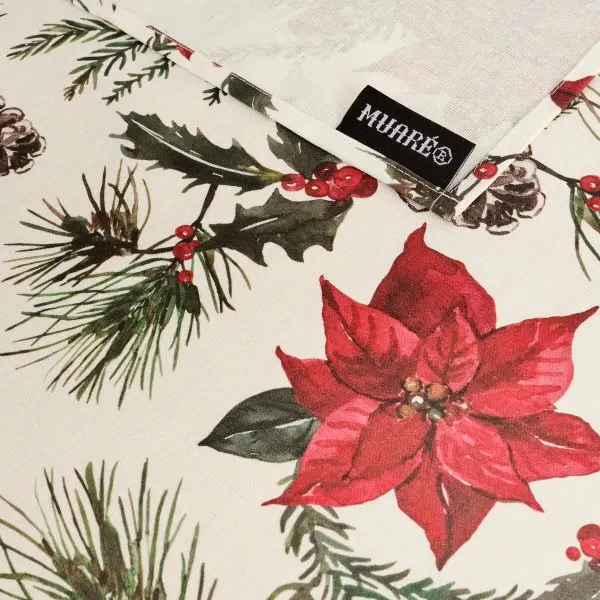 Stain-proof resined tablecloth Muaré Christmas Flowers 300 x 140 cm