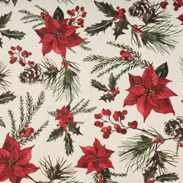 Stain-proof resined tablecloth Muaré Christmas Flowers 300 x 140 cm